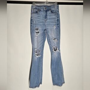 American Eagle Outfitters Distressed Blue Flare Jeans